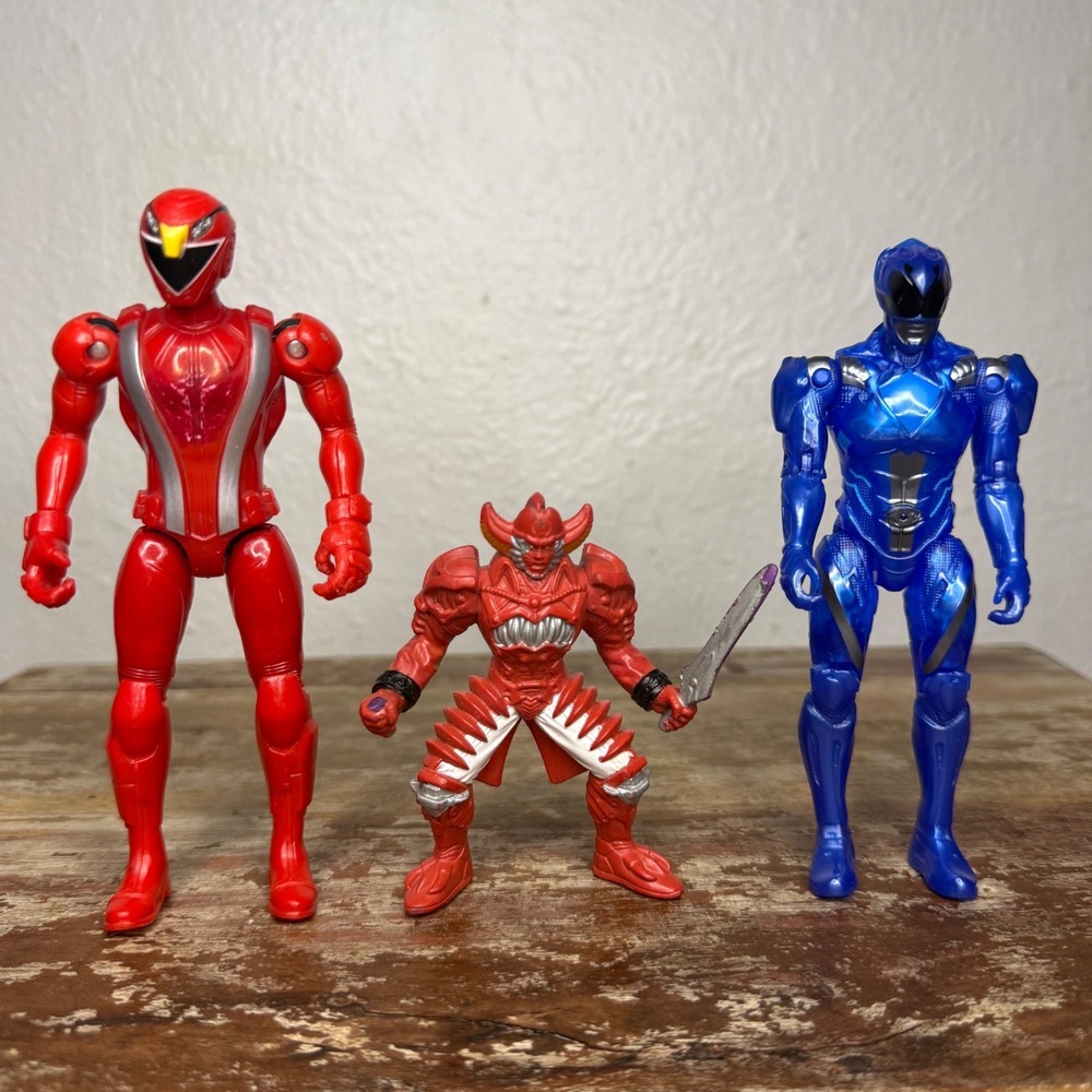 Lot of 3 Power Rangers Action Figures Red Ranger Moltor Blue Ranger